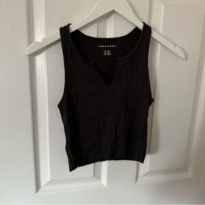 Dark Gray Ribbed Cropped Tank Top